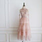 Pink Ruffle Stand Collar Tulle Long Formal Dress  M907