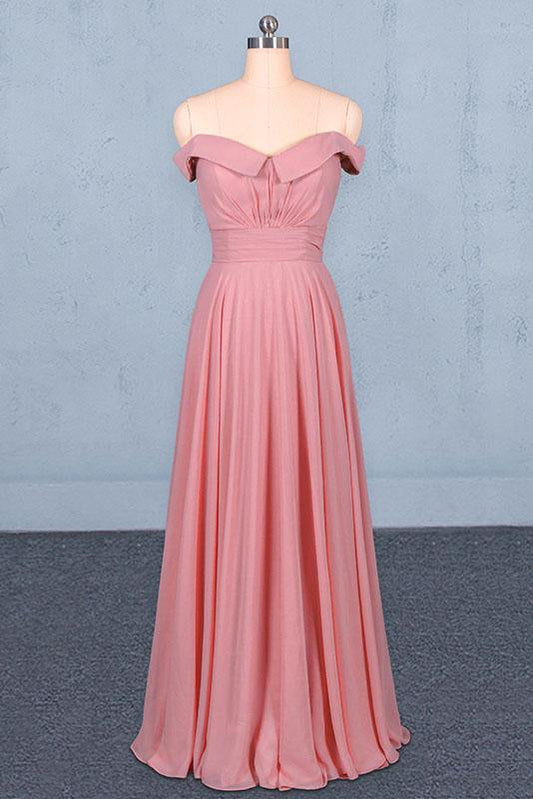 Strapless Floor Length Chiffon Pink Prom Dress, Simple A Line Bridesmaid Dress M1859