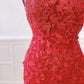 Red lace long prom dress mermaid evening dress  M778