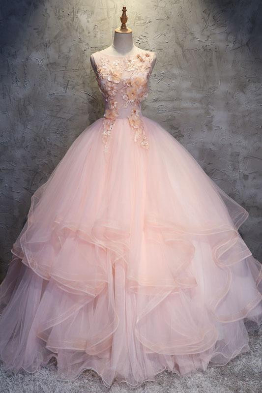 Ball Gown Long Prom Dress with Hand Made Flowers, Gorgeous Quinceanera Dresses M1674