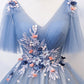 Blue tulle long ball gown dress A line evening dress  M621