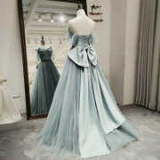 Straps Smokey Blue Prom Ball Gown M980