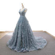 Gorgeous V-Neck Embroidery Dusty Blue Ball Gown  M1028