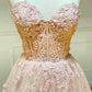 Elegant Strapless Embroidery Pink Long Prom Dress M944
