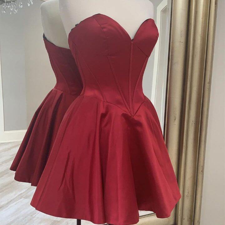 Cute Sweetheart Red Satin Homecoming Dress M997