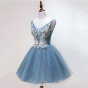 Misty Blue Short Homecoming Dress with 3D Flowers M994