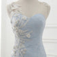 Baby Blue Sweep Train Lace Mermaid Evening Dresses, Formal Dress With Applique M1628