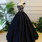 Generous Princess Cap Sleeves Scoop Black Applique Satin Long Prom/Evening Dress M1206