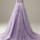 Purple lace long A line prom dress evening dress M2169
