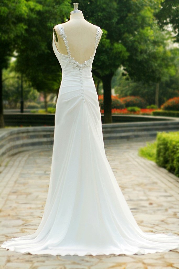 Charming V-Neck Long Chiffon Beach Wedding Dress M1352