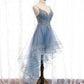 Blue High Low Party Dress with Spaghetti Straps  M1004