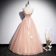 Peach Tulle Long Prom Dress with 3D Flowers M927