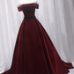 Burgundy velvet long prom gown formal dress  M650