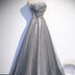 Gray tulle beads long prom dress evening dress M2258