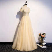 Off the Shoulder Champagne Long Formal Dress with Beads M992