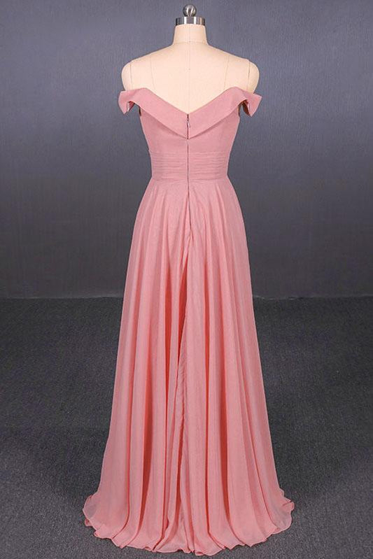 Strapless Floor Length Chiffon Pink Prom Dress, Simple A Line Bridesmaid Dress M1859