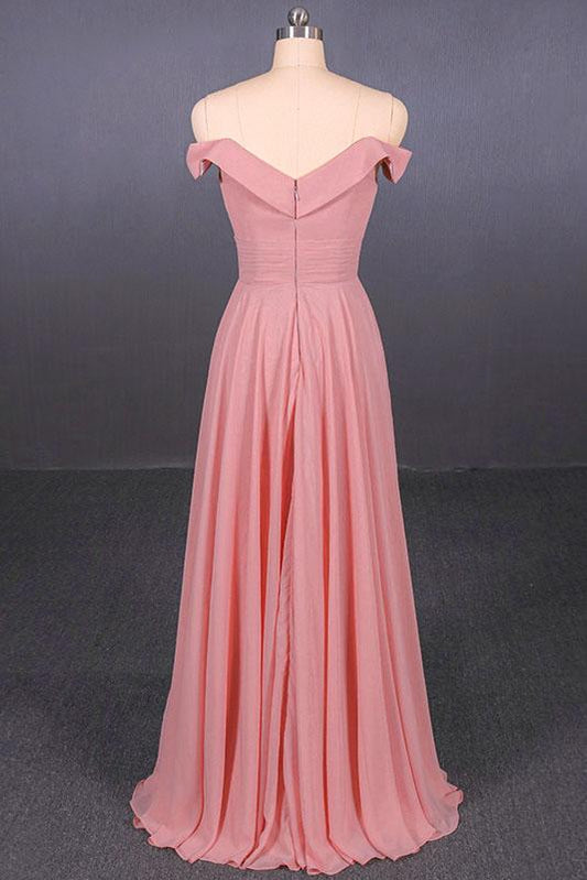 Strapless Floor Length Chiffon Pink Prom Dress, Simple A Line Bridesmaid Dress M1859