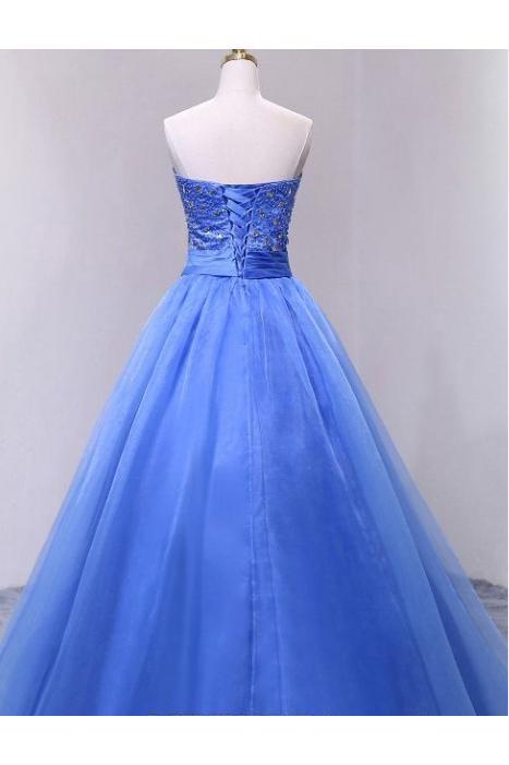 Puffy Sweetheart Organza Floor Length Prom Dress with Beading, Strapless Evening Dress M1498