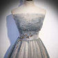 Glitter Strapless Beaded Dusty Blue Formal Dress M987