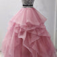Two pieces tulle beads long prom gown evening dress M763