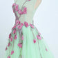 A Line Mint Green Sleeveless Tulle Formal Dress with Appliques, Long Tulle Prom Dress M1622
