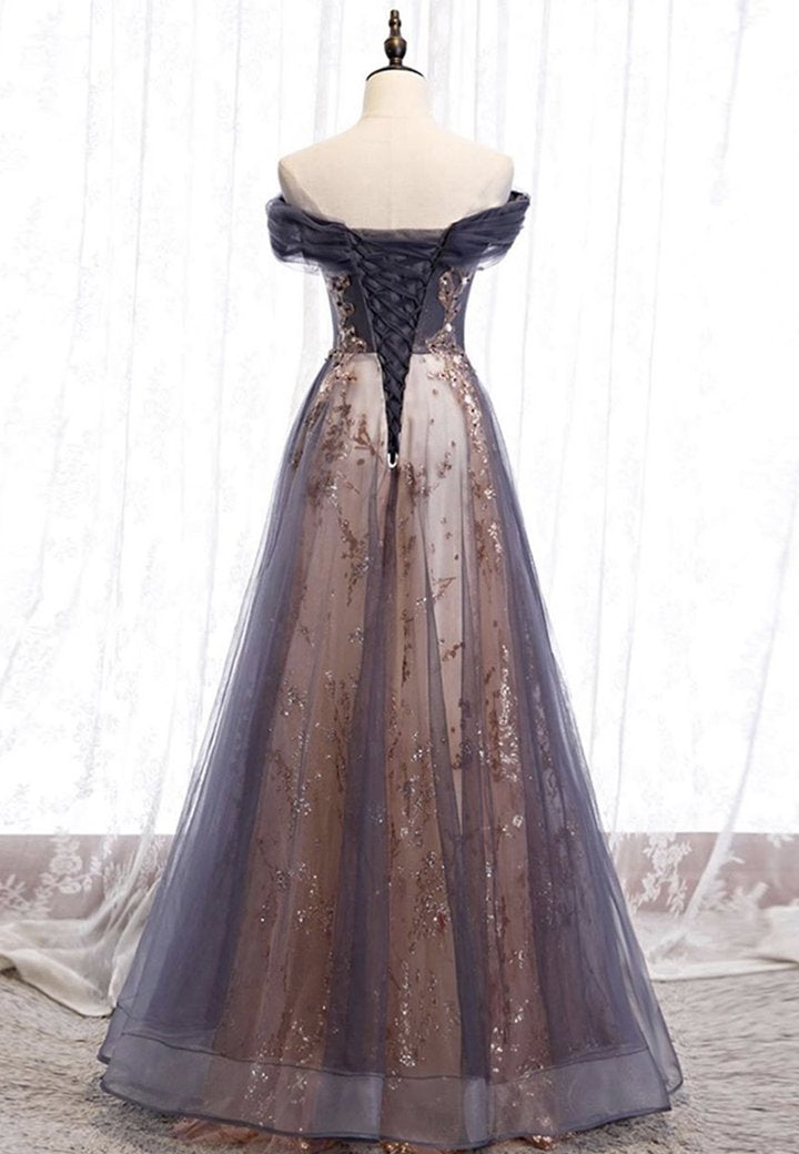 A line lace sequins long prom dress formal dress M863