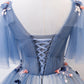 Blue tulle long ball gown dress A line evening dress  M621