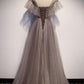 Floor Length High Neck Sparkly Prom Dress with Ruffles, A Line Shinny Evening Dress M1839