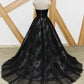 Black Lace Strapless Long Sweet 16 Prom Dress, Long Tulle Graduation Dress M1626