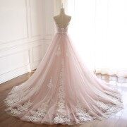 Pearl Pink and White Lace Long Formal Dress M926
