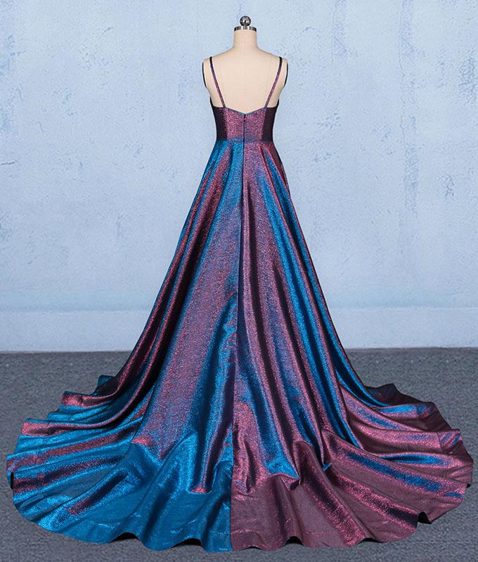 A Line V Neck Sleeveless Prom Dress, Spaghetti Straps Long Evening Dresses  M1847