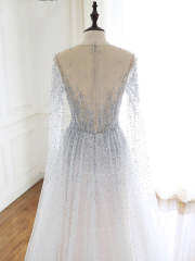 Stunning Silver Beaded Long Formal Dress M971