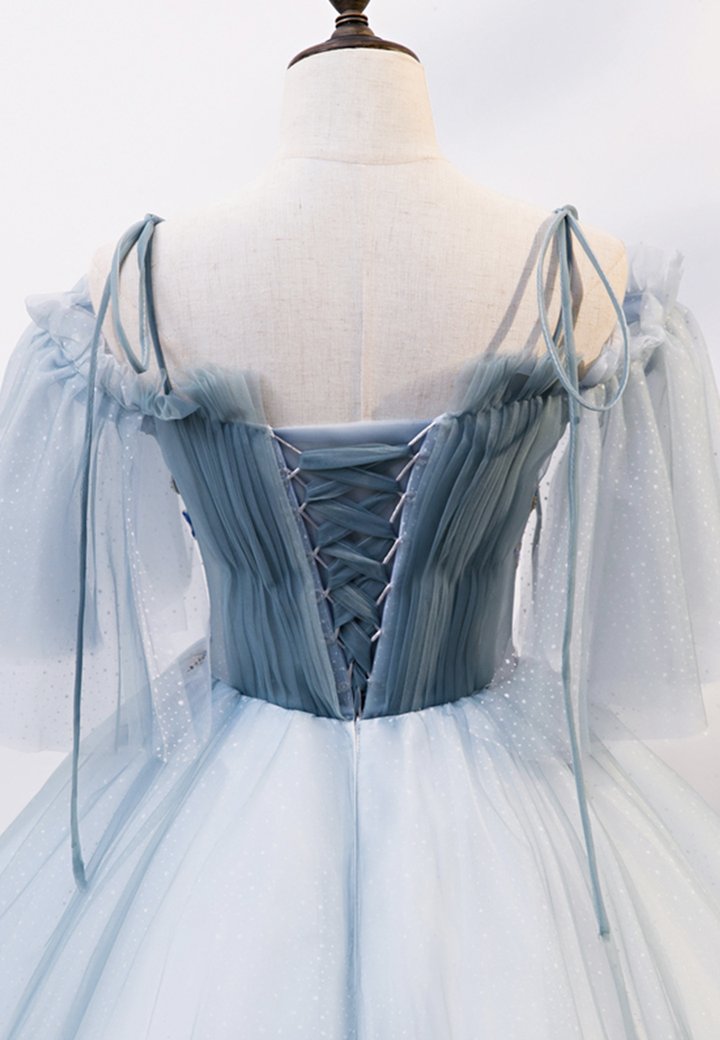 Blue tulle long ball gown dress A line evening dress M620