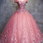 Gorgeous Off the Shoulder Pink Lace Appliques Long Prom Dress, Off Shoulder Pink Formal Dress, Pink Evening Dress, Ball Gown M2819