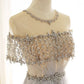 Gray tulle beads long prom dress evening dress  M646