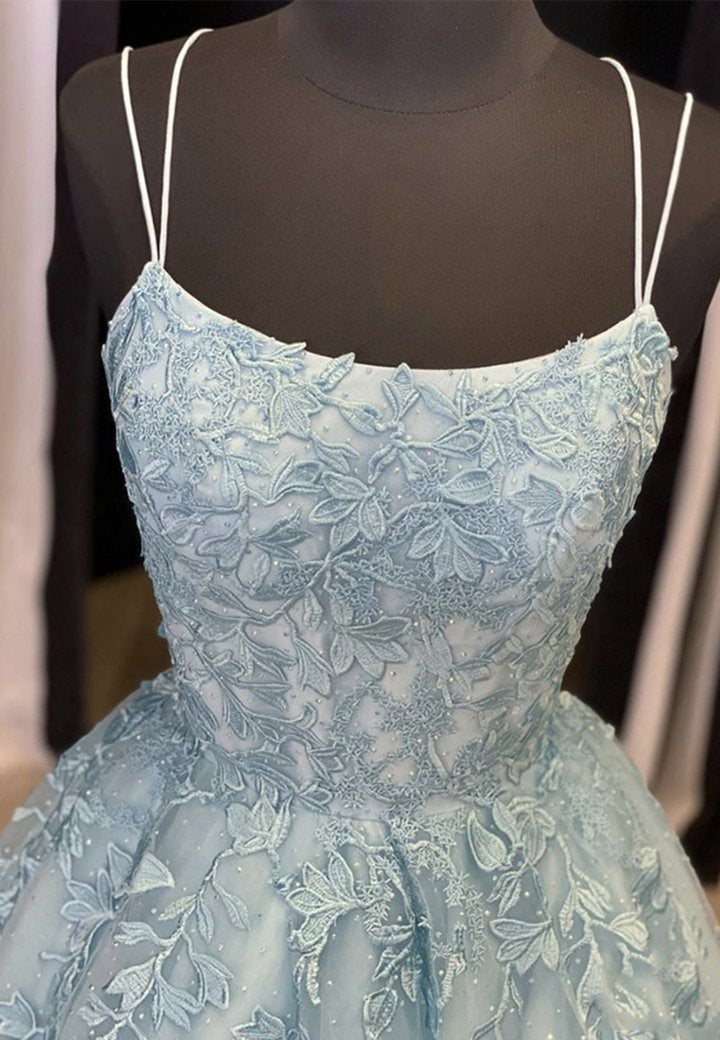 Blue tulle lace long pro dress blue evening dress M594