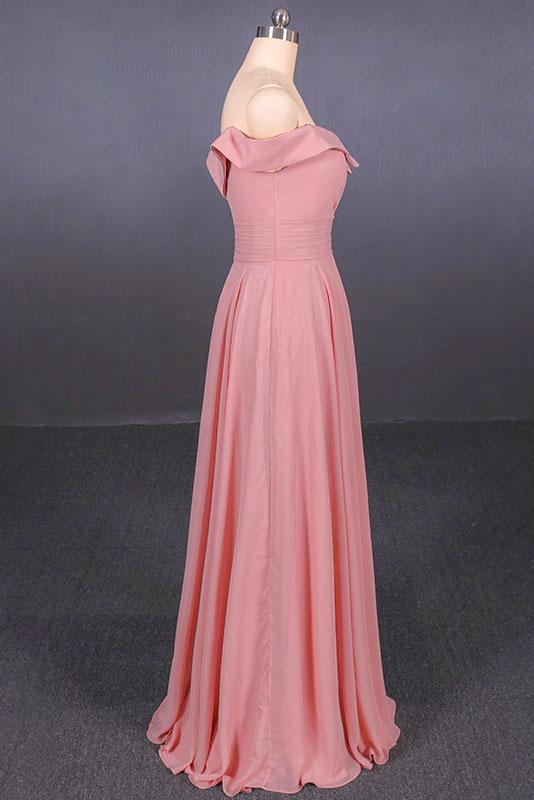 Strapless Floor Length Chiffon Pink Prom Dress, Simple A Line Bridesmaid Dress M1859