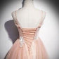 Peach Tulle Long Prom Dress with 3D Flowers M927