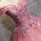 Gorgeous Off the Shoulder Pink Lace Appliques Long Prom Dress, Off Shoulder Pink Formal Dress, Pink Evening Dress, Ball Gown M2819