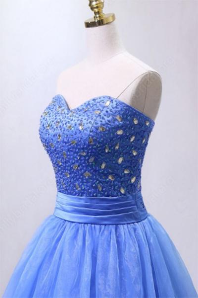 Puffy Sweetheart Organza Floor Length Prom Dress with Beading, Strapless Evening Dress M1498