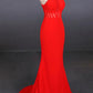 Stylish Halter Mermaid Prom Dress, Red Mermaid Open Back Long Evening Dresses M1857
