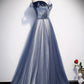 Blue velvet beads prom dress blue formal dress M845