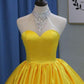 Yellow Ball Gown High Neck Prom Dress with Beading, Long Halter Quinceanera Dress M1553
