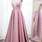 Simple V Neck Sleeveless Long Prom Dress, A Line Ruched Long Evening Dresses M1826