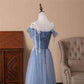 Navy Blue A-line Tulle Long Formal Dress with Tie Straps  M905