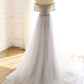 Gray tulle beads long prom dress evening dress  M646