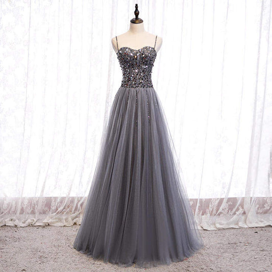 Charming Sequins Top Grey Tulle Prom Drsss M921