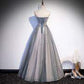 Glitter Strapless Beaded Dusty Blue Formal Dress M987