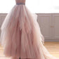 Vintage A Line Spaghetti Straps Blush Prom Dresses, Puffy Ruffles Party Dresses M1891