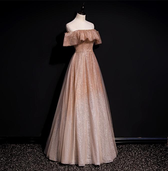 Glitter Off The Shoulder A-line Long Ombre Prom Dresses Chic Prom Gowns M1981